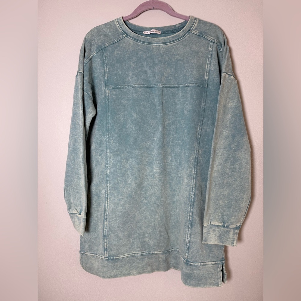 NWOT Zenana Outfitters Teal Acid Wash Sweater Dress or tunic top